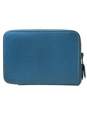 Hermes Azap Vertical Round Zip Wallet Compact Epsom Leather Blue Jean Capacity